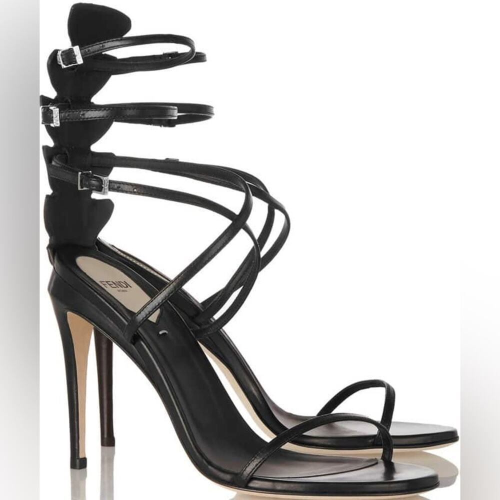 Fendi Women’s Ava Black Leather Crocodile Strappy Sandals Stiletto Heels Size 39 - Picture 14 of 15
